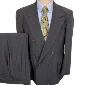 Executive Collection Suit Mens 44R Charcoal Pinstripe Double Breasted USA VTG